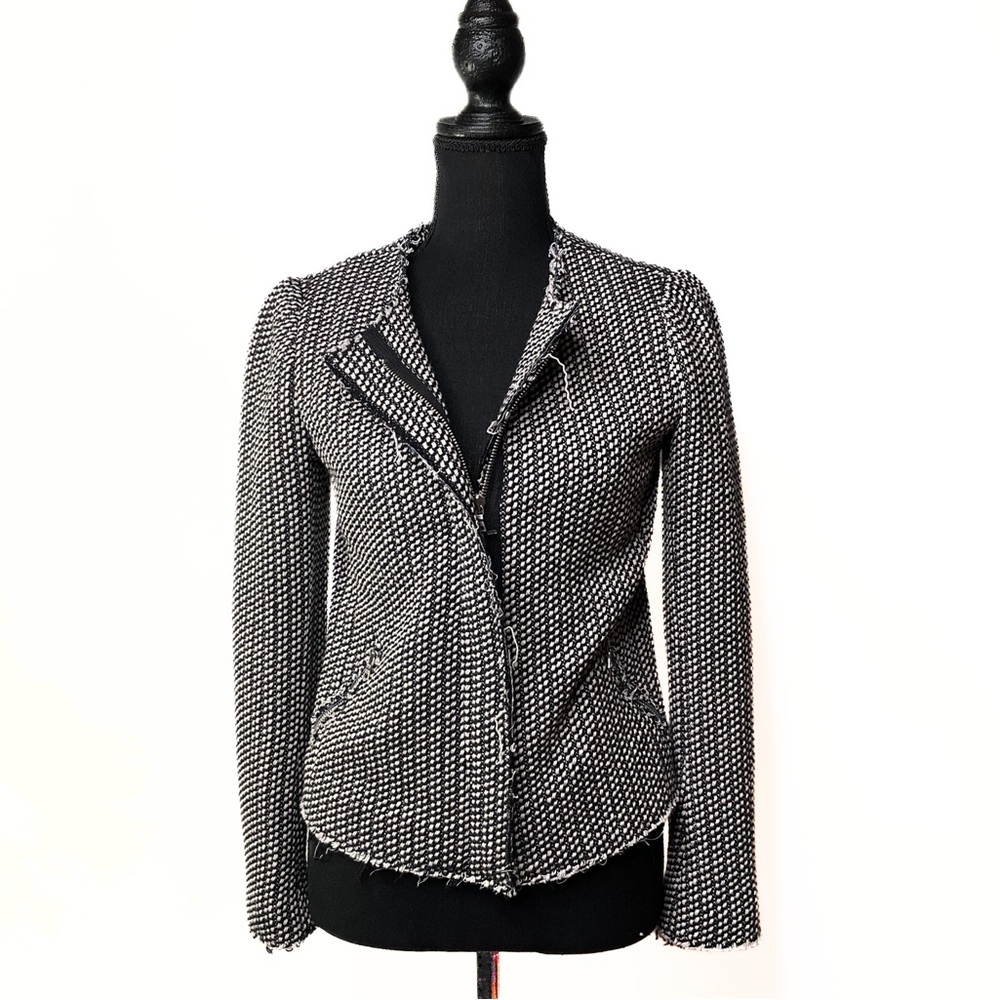 Gap Tweed Raw Edge Moto Zip Up Jacket Womens SZ 4 Edgy Bikercore Streetwear